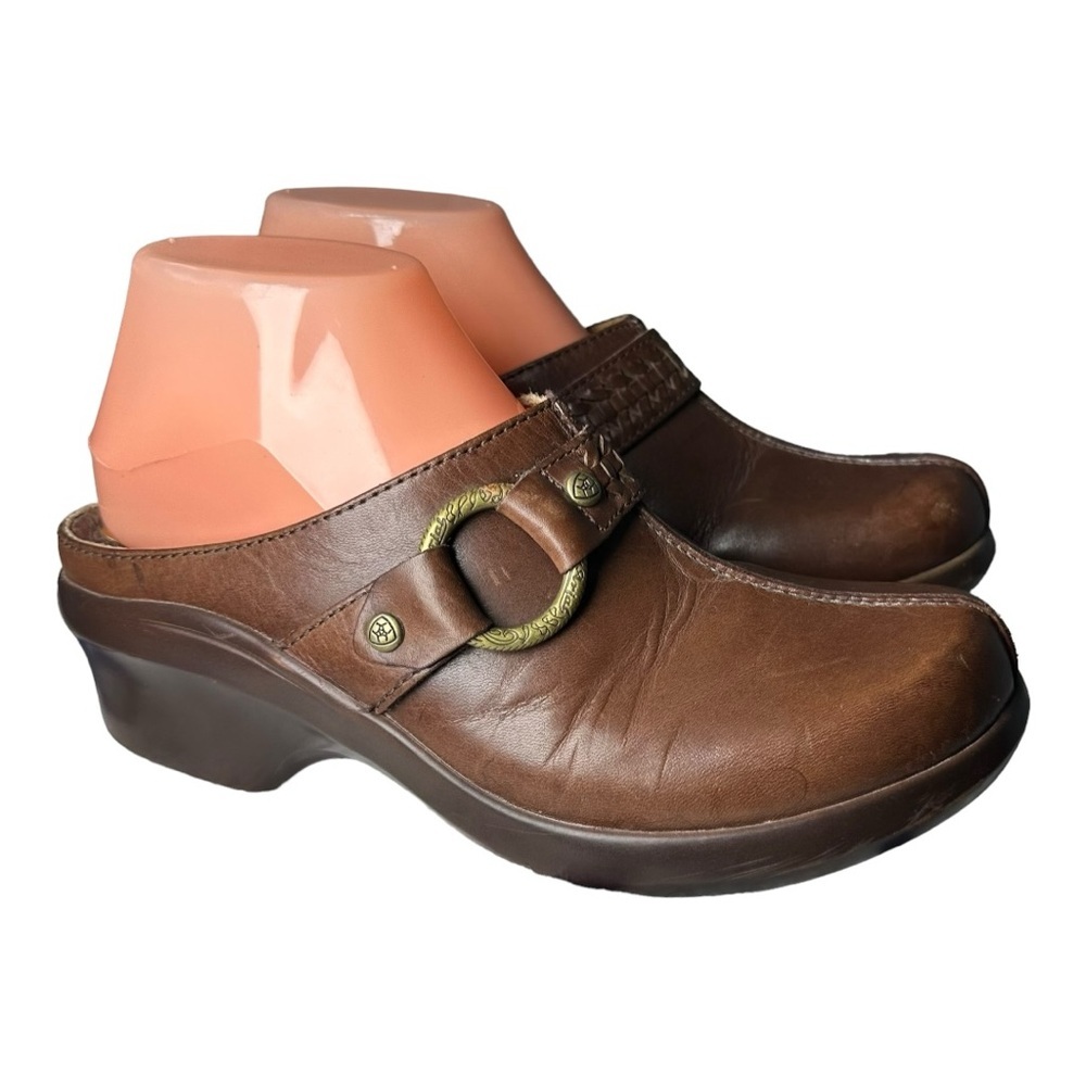 Ariat Shasta Leather Mules Brown Leather Clogs Size 7 - Picture 2 of 16